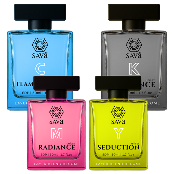 CMYK by SAVAA | 15 Luxury Perfume Layering combination Gift Set to Make Your Own Perfume | LAYER • BLEND • BECOME | SAVā - सवा - સવા - SAVA